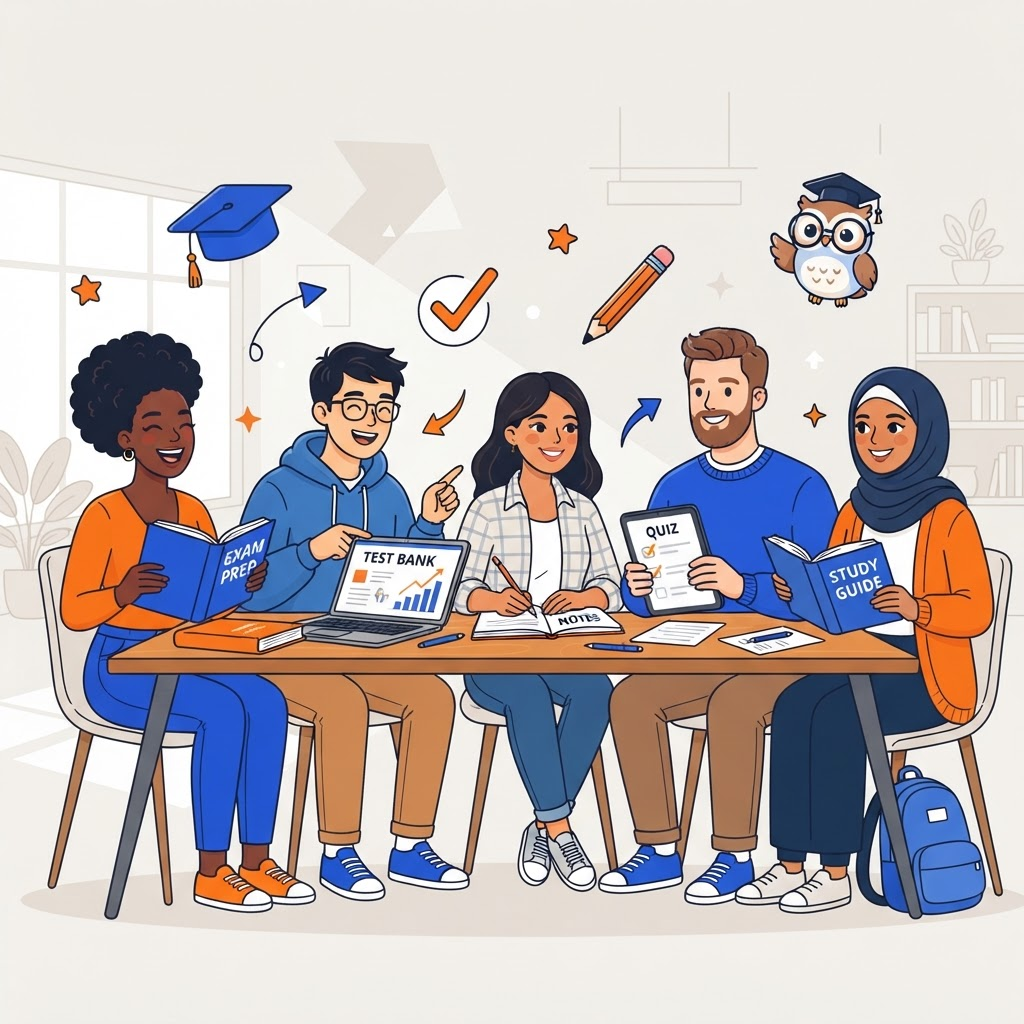 Diverse students confidently preparing for standardized exams together